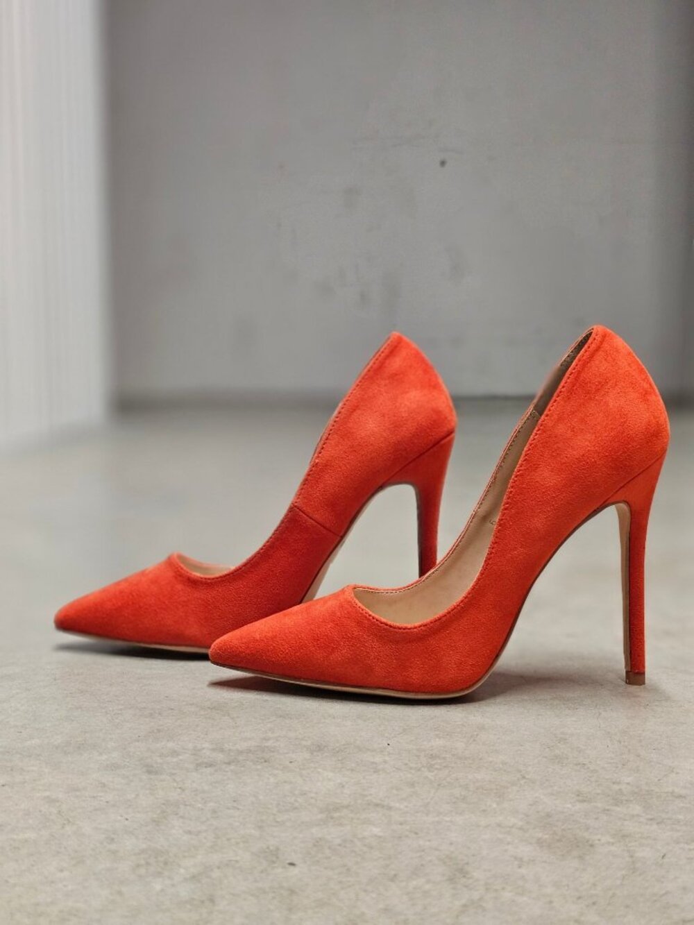 Orange Faux Suede Pointed-Toe Stiletto Heels Womens - Picture 2 of 14